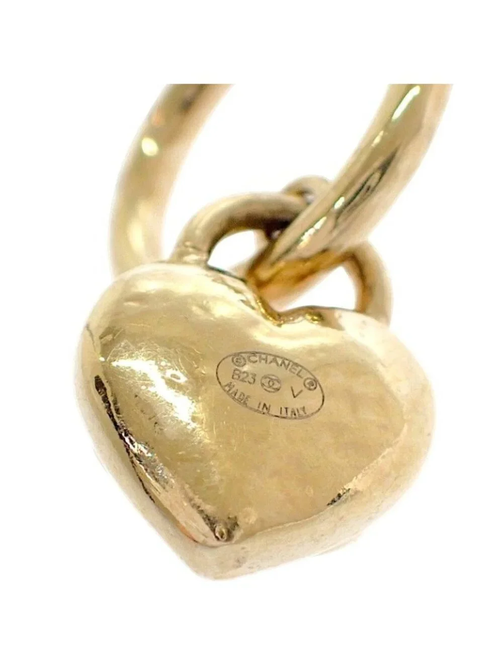 Chanel CC Logo Heart Hoop Earrings Included Metal Gold